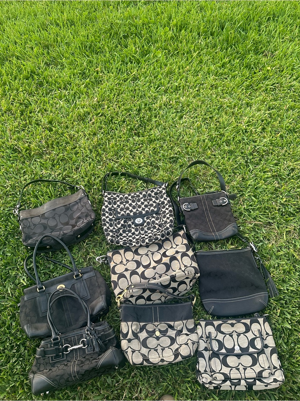 Coach Mixed Signature Canvas & Leather Shoulder Bag Set in Black, Tan, Cream
